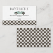 ブルーレースカー赤ちゃんシャワーおむつラッフル エンクロージャーカード (正面/裏面)