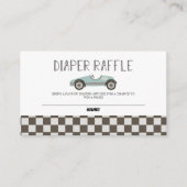 ブルーレースカー赤ちゃんシャワーおむつラッフル エンクロージャーカード (正面)
