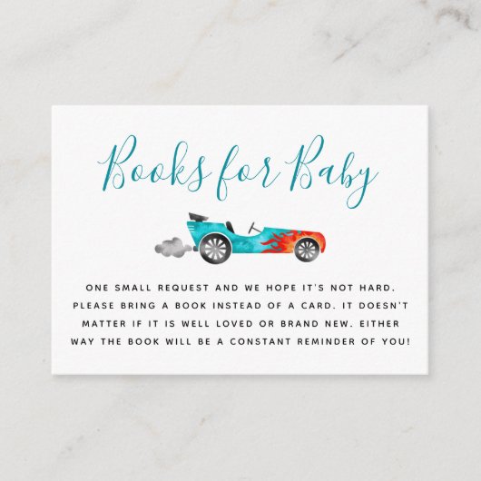 ブルーレースカー赤ちゃんシャワー予約リクエスト エンクロージャーカード (正面)