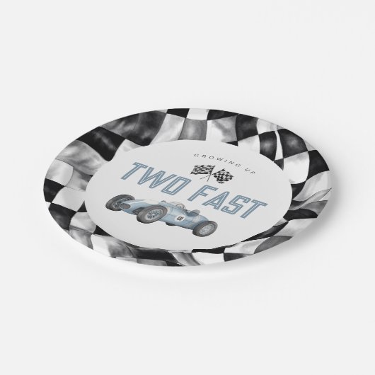 ブルーレースカー2速2番目の誕生日パーティー ペーパープレート (アングル)