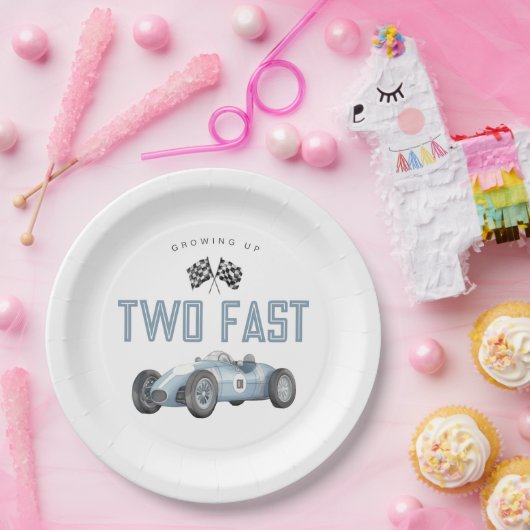 ブルーレースカー2速2番目の誕生日パーティー ペーパープレート (パーティー)