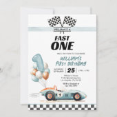 ブルーレースカー 1歳の誕生日おめでとう Fast One ご招待 招待状 (正面)