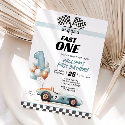 ブルーレースカー 1歳の誕生日おめでとう Fast One ご招待 招待状