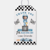 ブルーレースカーBoy Racer写真誕生日感謝していyou ギフトタグ (正面)