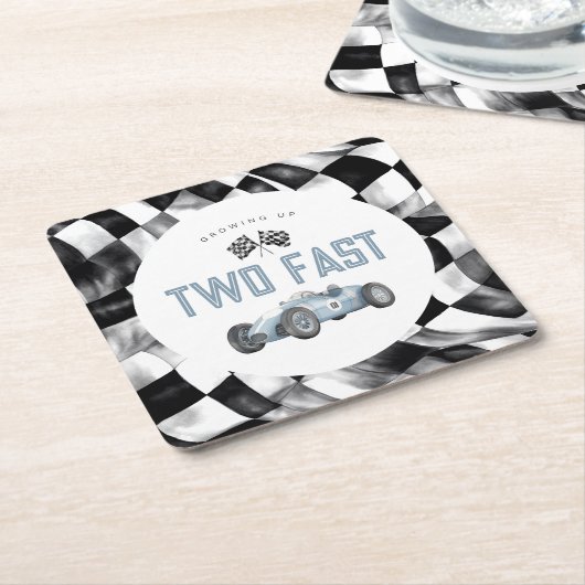 ブルーレースカーTWO速い2番目の誕生日パーティー スクエアペーパーコースター (アングル)