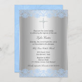 ブルーレースクロスバプテスマ/《キリスト教》洗礼式や命名式招待状 招待状 (正面/裏面)