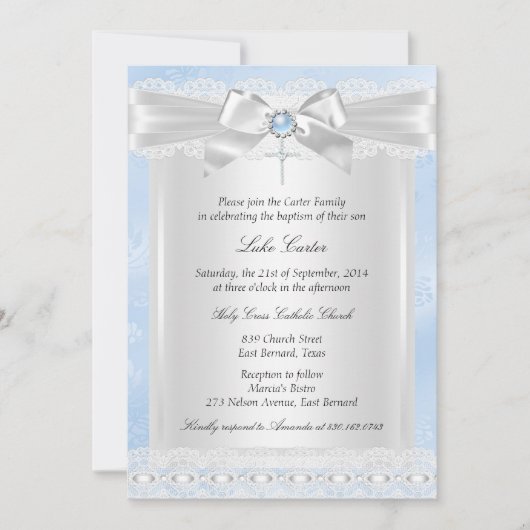 ブルーレースクロスバプテスマ《キリスト教》洗礼式や命名式 招待状 (正面)