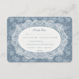 ブルーレースドイリー アンティーク フラワー ウェディング RSVP エンクロージャーカード