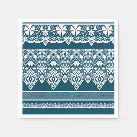ブルーレースパターン。 スタンダードカクテルナプキン (正面)