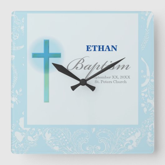 ブルーレースボーイ洗礼 スクエア壁時計 (正面)