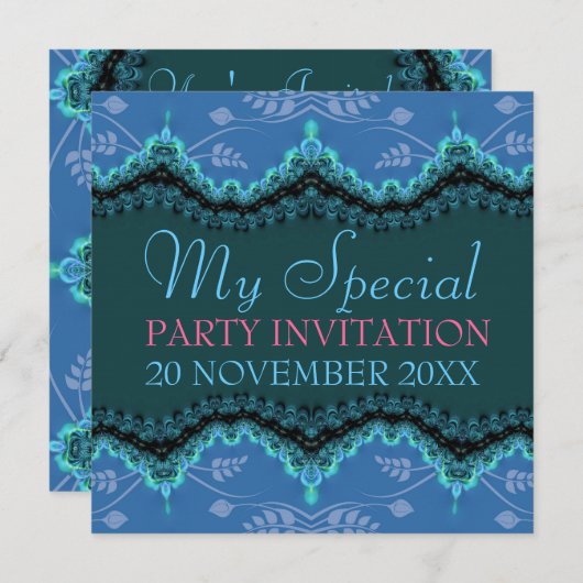 ブルーレースマイスペシャル誕生日ブライダル招待状 招待状 (正面/裏面)
