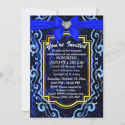 ブルーレースモダントレンディーボホクラッシー記念日 招待状 (正面)