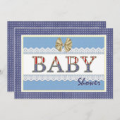 ブルーレース愛国ベビーシャワーカード招待状 招待状 (正面/裏面)