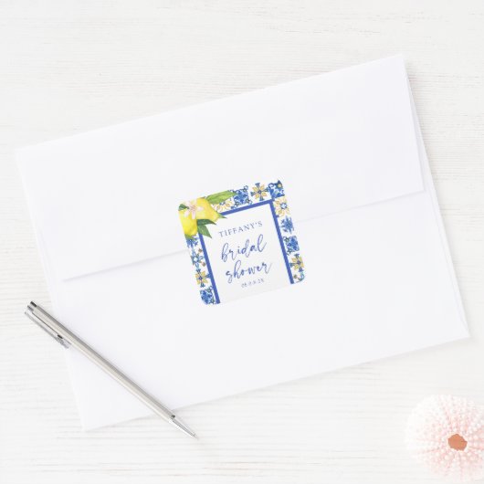 ブルーレ地中海のモンズブライダルシャワーありがとう スクエアシール (封筒)