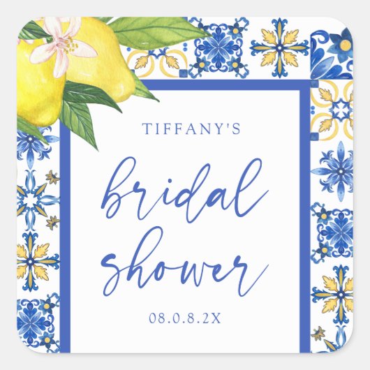 ブルーレ地中海のモンズブライダルシャワーありがとう スクエアシール (正面)
