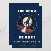 ブルーロケット宇宙船ボーイズキッズバレンタインデー シーズンカード (正面/裏面)