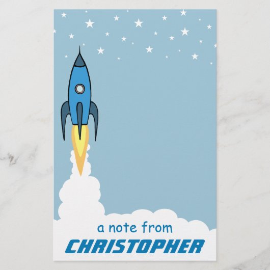 ブルーロケット船宇宙キッズモノグラムの名 便箋 (正面)