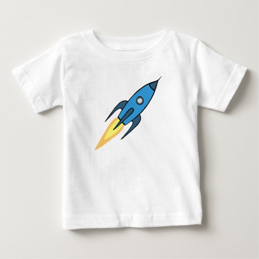 ブルーロケット船宇宙パーソナライズされた少年かわいい ベビーTシャツ (正面)