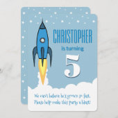 ★ブルーロケット船宇宙誕生日招待状 招待状 (正面/裏面)