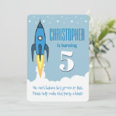 ★ブルーロケット船宇宙誕生日招待状 招待状 (スタンド正面)