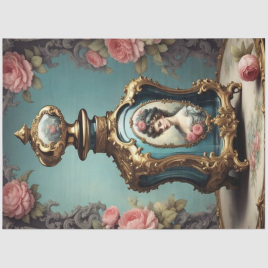 ブルーロココ香水ボトル2デクページ紙 薄葉紙 (正面)