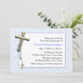 ブルーロザリオビーズ、クロス、宗教 招待状 (スタンド正面)