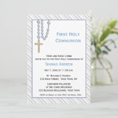 ブルーロザリオビーズ、ストライプ、宗教招待状 招待状 (スタンド正面)