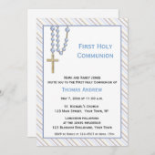 ブルーロザリオビーズ、ストライプ、宗教招待状 招待状 (正面/裏面)