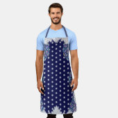 ブルーロザース&スノーフレーク エプロン (着用した状態)