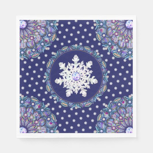 ブルーロザース&スノーフレーク スタンダードランチョンナプキン (正面)