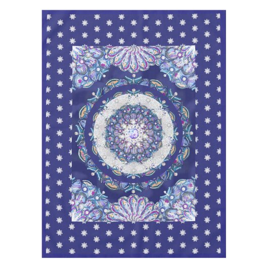 ブルーロザース&スノーフレーク テーブルクロス (正面)