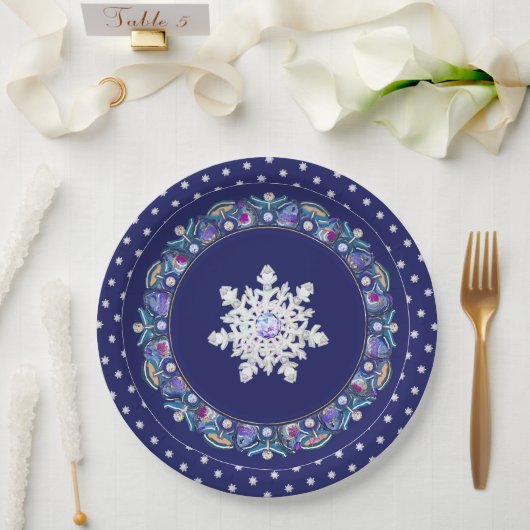 ブルーロザース&スノーフレーク ペーパープレート (ウェディング)