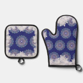 ブルーロザース&スノーフレーク 鍋つかみ&鍋敷きセット (正面)