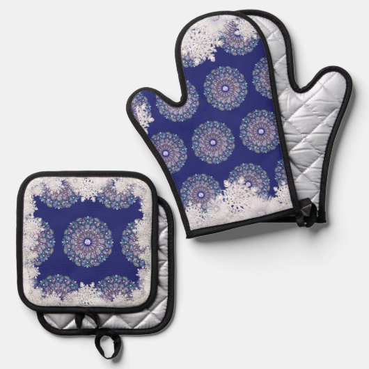 ブルーロザース&スノーフレーク 鍋つかみ&鍋敷きセット (正面/裏面)