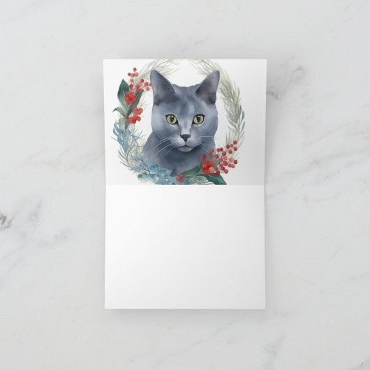 ブルーロシアのキャットクリスマスリースフェスティバルキッテン カード (内部)