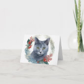 ブルーロシアのキャットクリスマスリースフェスティバルキッテン カード (正面)