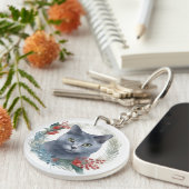 ブルーロシアのキャットクリスマスリースフェスティバルキッテン キーホルダー (正面右)