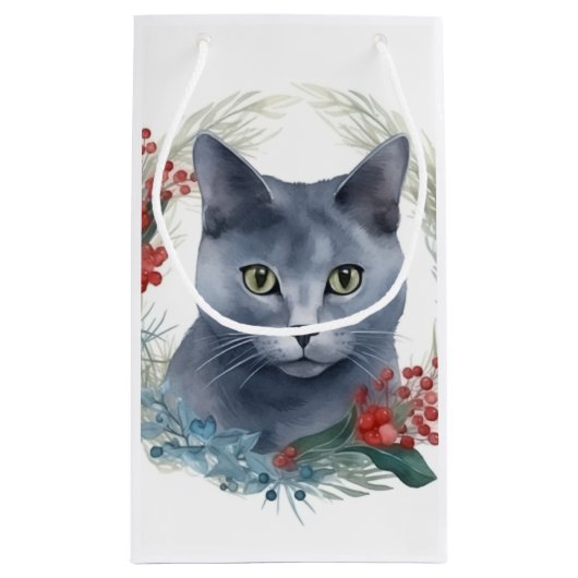 ブルーロシアのキャットクリスマスリースフェスティバルキッテン スモールペーパーバッグ (裏面)