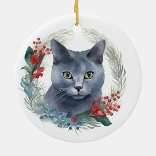 ブルーロシアのキャットクリスマスリースフェスティバルキッテン セラミックオーナメント (裏面)
