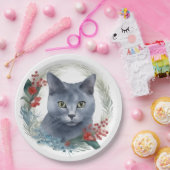 ブルーロシアのキャットクリスマスリースフェスティバルキッテン ペーパープレート (パーティー)