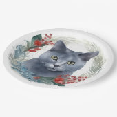 ブルーロシアのキャットクリスマスリースフェスティバルキッテン ペーパープレート (アングル)