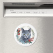 ブルーロシアのキャットクリスマスリースフェスティバルキッテン マグネット (インサイチュ (食洗機))