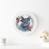 ブルーロシアのキャットクリスマスリースフェスティバルキッテン ラージ壁時計 (ホーム)