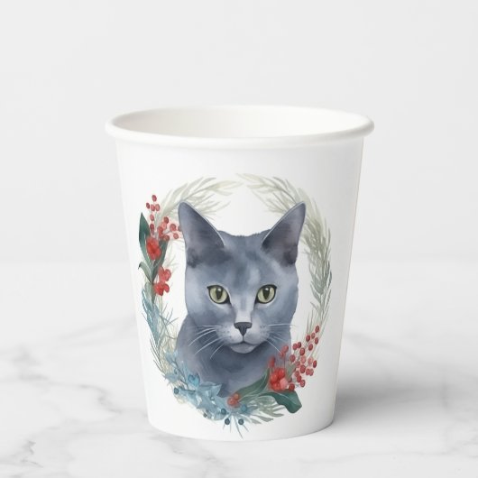 ブルーロシアのキャットクリスマスリースフェスティバルキッテン 紙コップ (裏面)