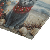 ブルーロシアのキャットクリスマスヴィンテージビーチ カッティングボード (角)