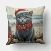ブルーロシアのキャットクリスマスヴィンテージビーチ クッション (裏面)