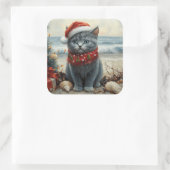 ブルーロシアのキャットクリスマスヴィンテージビーチ スクエアシール (バッグ)