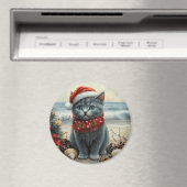 ブルーロシアのキャットクリスマスヴィンテージビーチ マグネット (インサイチュ (食洗機))