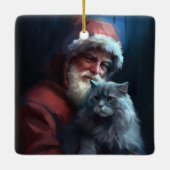 ブルーロシアのキャットサンタクロースフェスティバルクリスマス セラミックオーナメント (裏面)