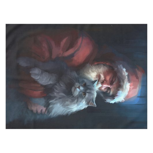 ブルーロシアのキャットサンタクロースフェスティバルクリスマス テーブルクロス (正面(横))